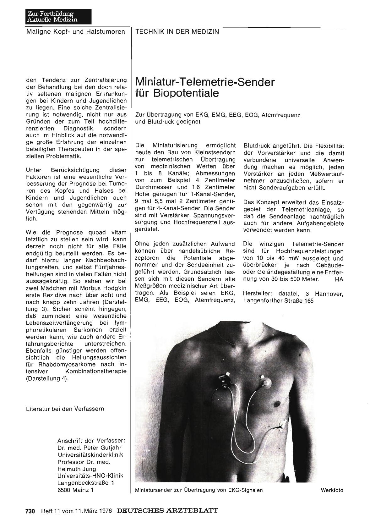 Vorschauseite 1: Miniatur-Telemetrie-Sender für Biopotentiale