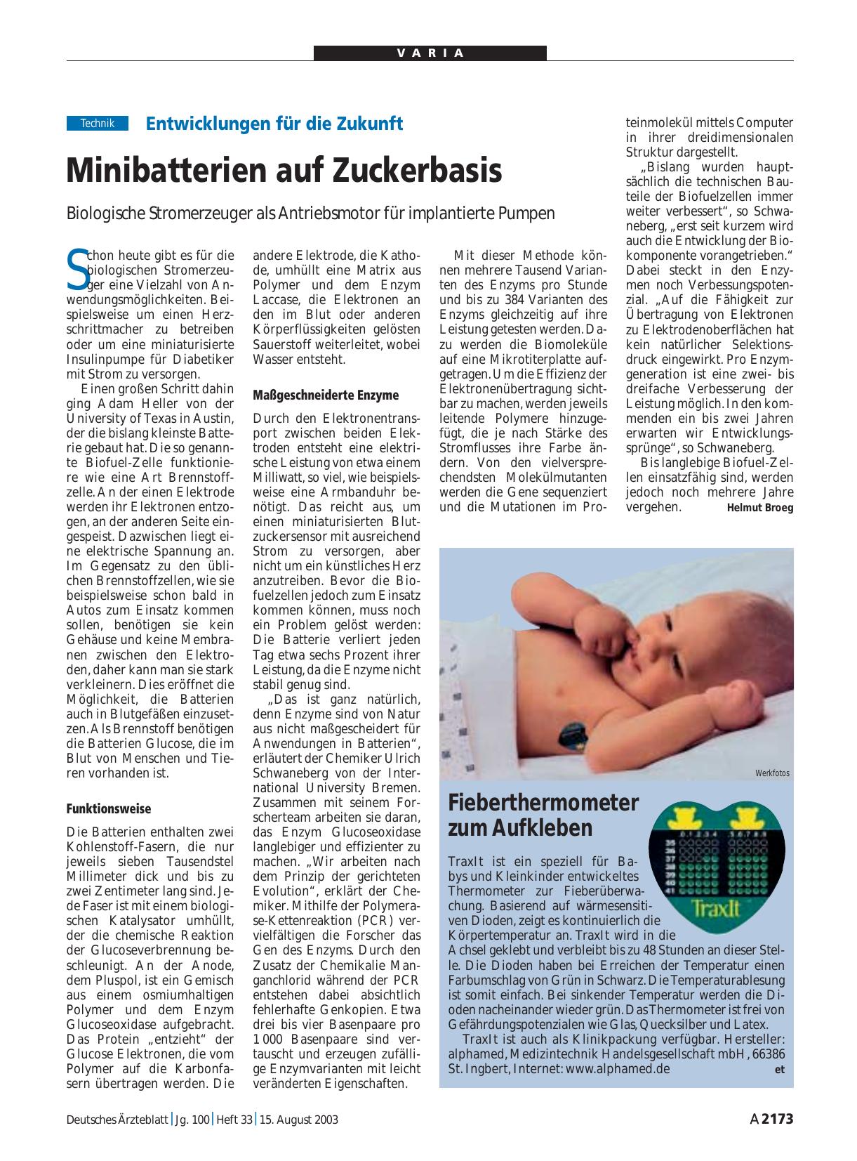 Vorschauseite 1: Entwicklungen für die Zukunft: Minibatterien auf Zuckerbasis