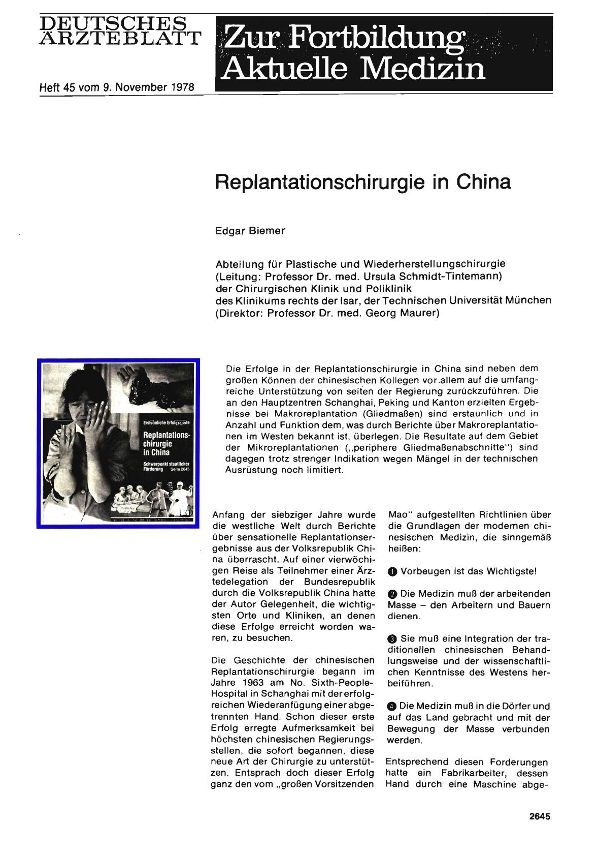 Vorschauseite 1: Replantationschirurgie in China