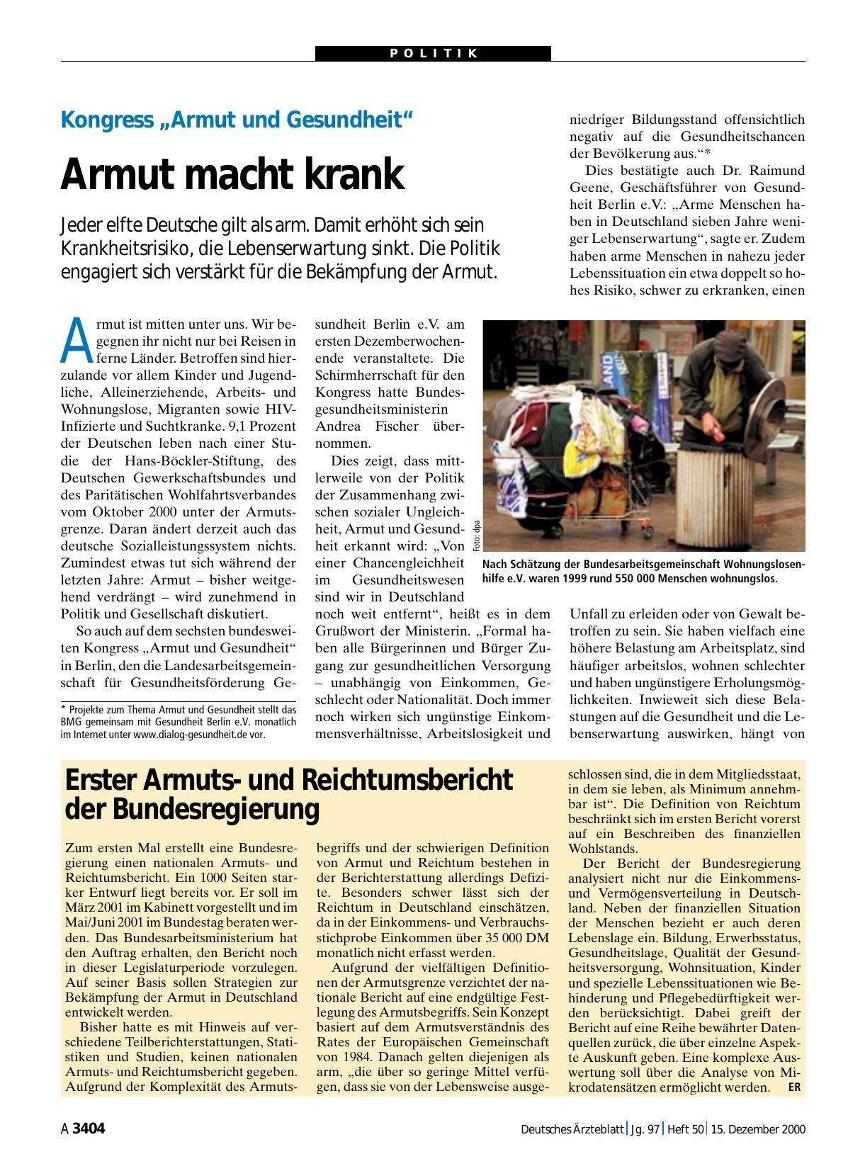 Vorschauseite 1: Erster Armutsund Reichtumsbericht der Bundesregierung