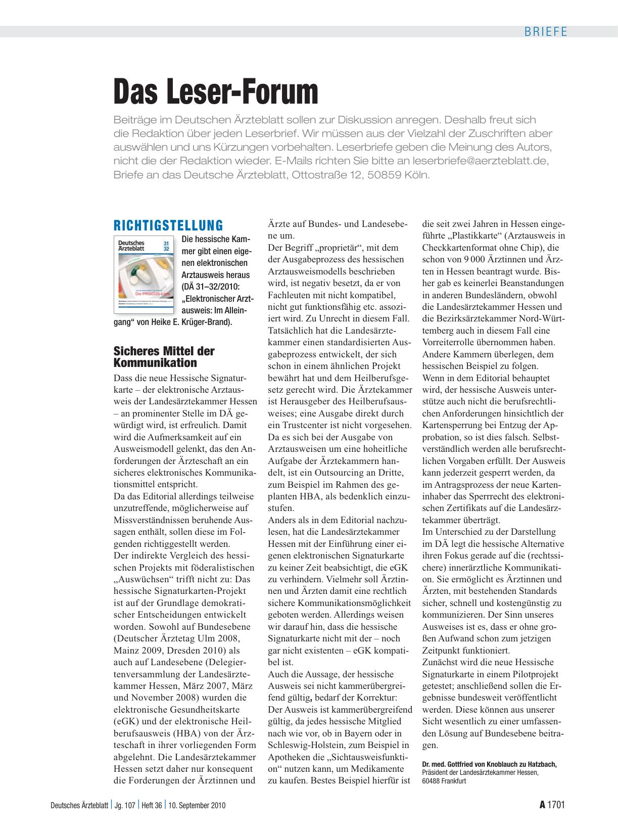 Vorschauseite 1: Richtigstellung: Sicheres Mittel der Kommunikation