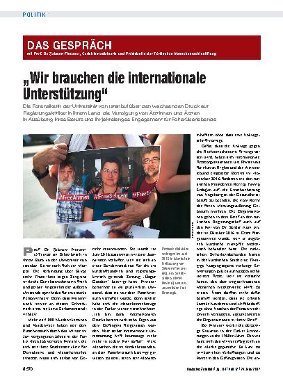 Vorschauseite 1: Das Gespräch mit Prof. Dr. Şebnem Fincancı, Gerichtsmedizinerin und Präsidentin der Türkischen Menschenrechtsstiftung: „Wir brauchen die internationale Unterstützung“