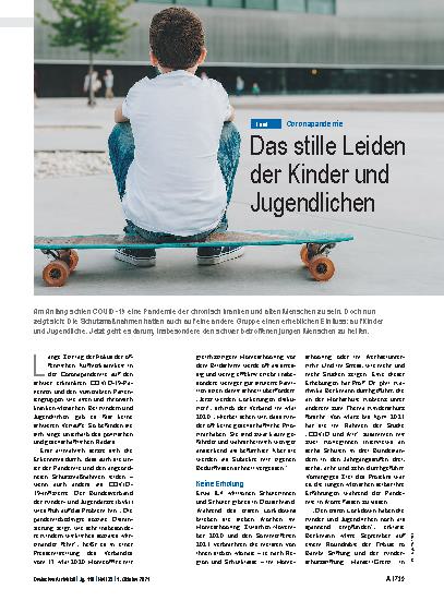 Vorschauseite 1: Coronapandemie: Das stille Leiden der Kinder und Jugendlichen