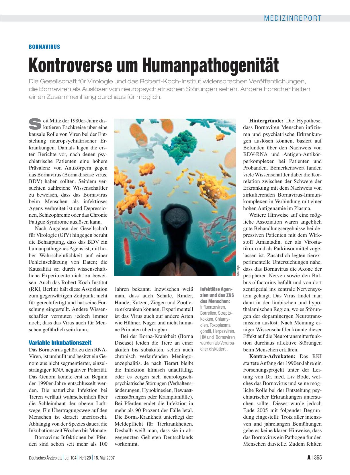 Vorschauseite 1: Bornavirus: Kontroverse um Humanpathogenität