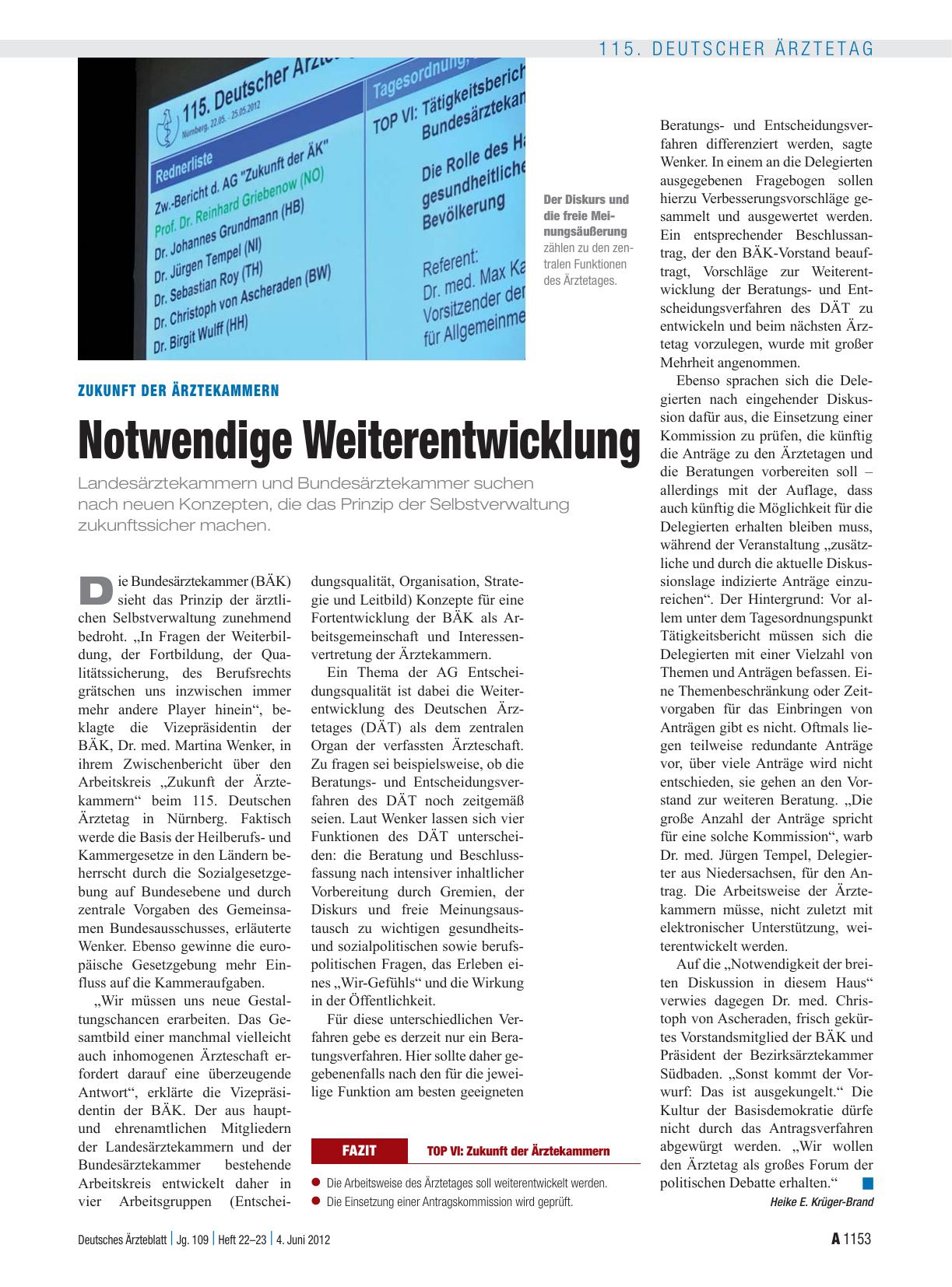 Vorschauseite 1: Zukunft der Ärztekammern: Notwendige Weiterentwicklung