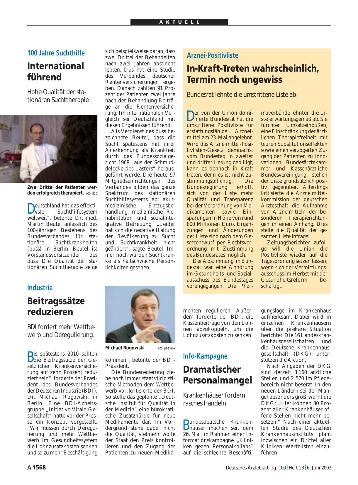 Vorschauseite 1: 100 Jahre Suchthilfe: International führend