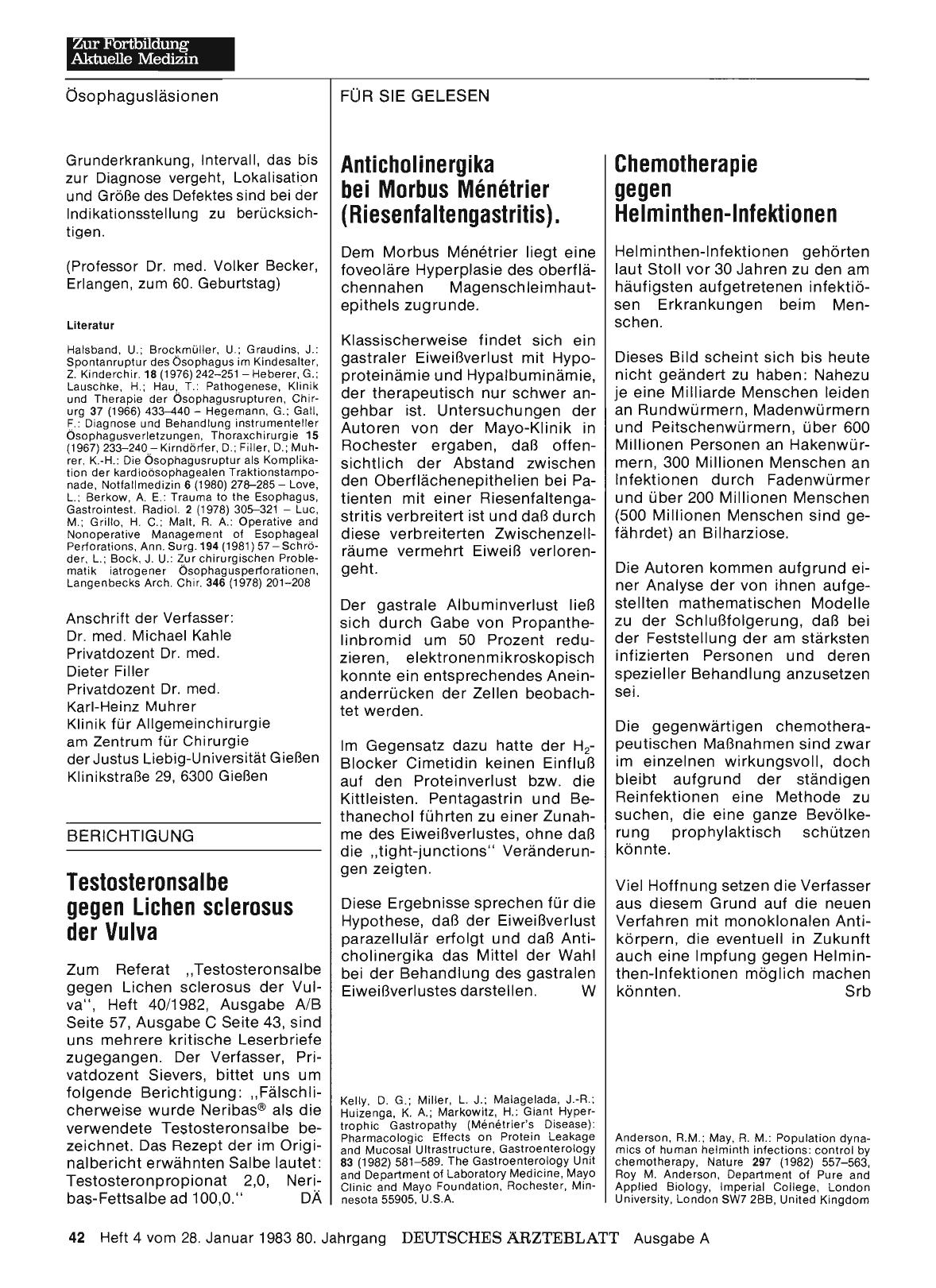 Vorschauseite 1: Anticholinergika bei Morbus Ménétrier (Riesenfaltengastritis).