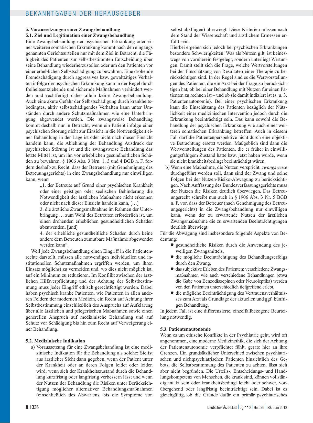 Vorschauseite 3: Stellungnahme der Zentralen Kommission zur Wahrung ethischer Grundsätze in der Medizin und ihren Grenzgebieten (Zentrale Ethikkommission) bei der Bundesärztekammer Zwangsbehandlun…