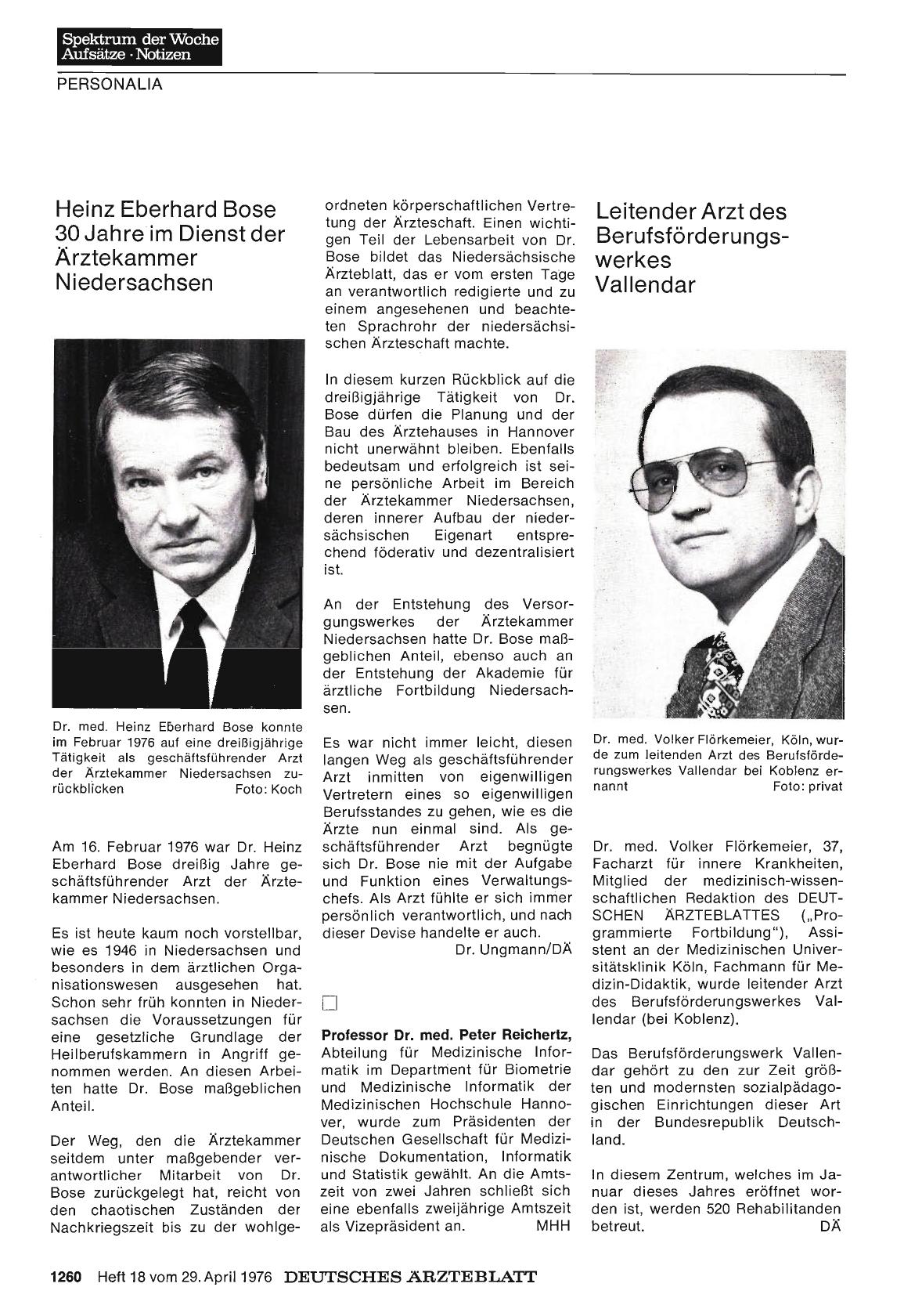 Vorschauseite 1: Heinz Eberhard Bose 30 Jahre im Dienst der Ärztekammer Niedersachsen