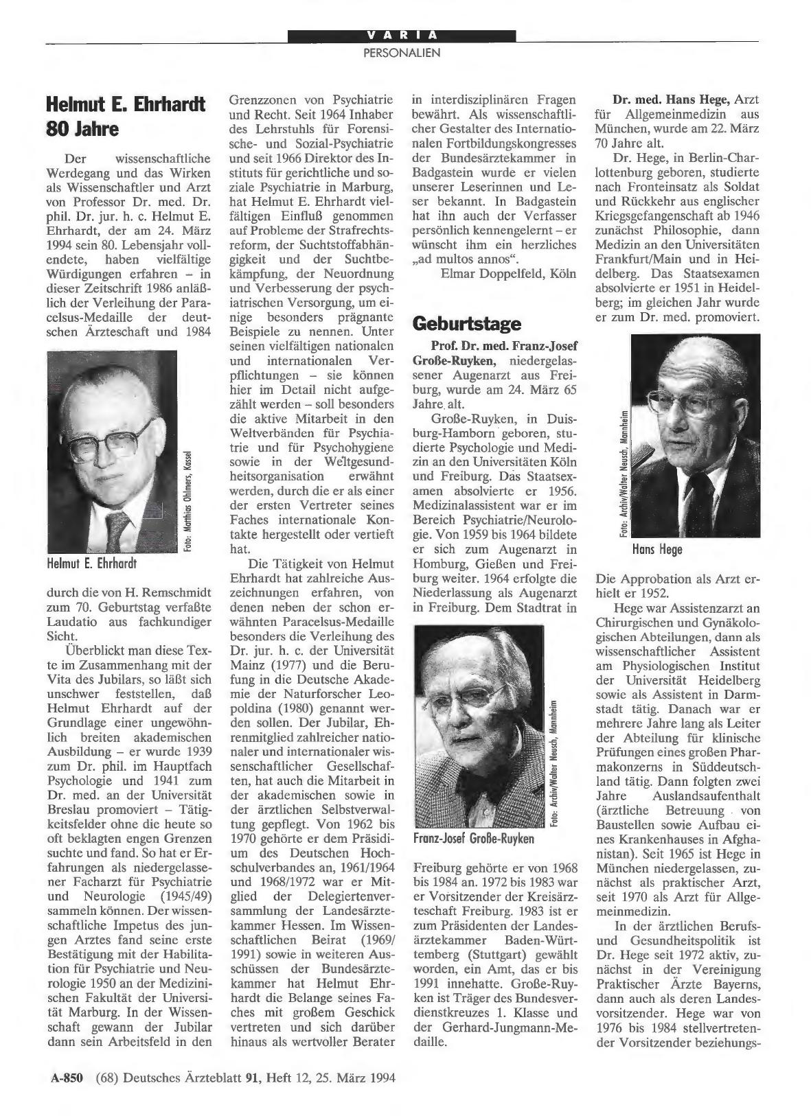 Vorschauseite 1: Helmut E. Ehrhardt 80 Jahre