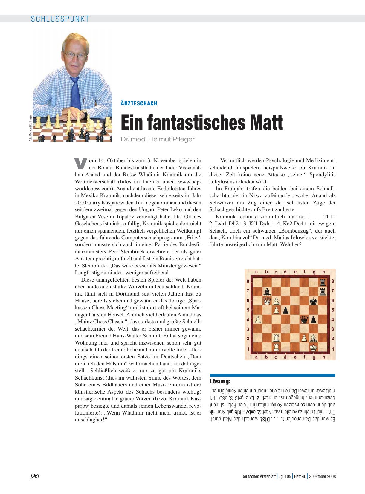 Vorschauseite 1: Ärzteschach: Ein fantastisches Matt