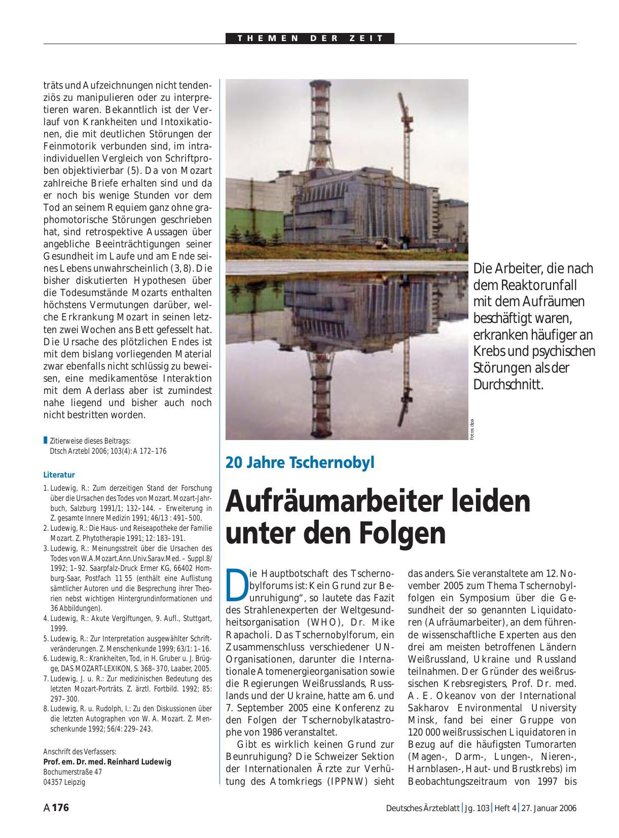 Vorschauseite 1: 20 Jahre Tschernobyl: Aufräumarbeiter leiden unter den Folgen