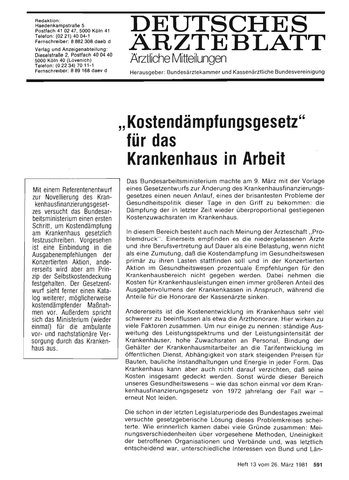 Vorschauseite 1: „Kostendämpfungsgesetz" für das Krankenhaus in Arbeit