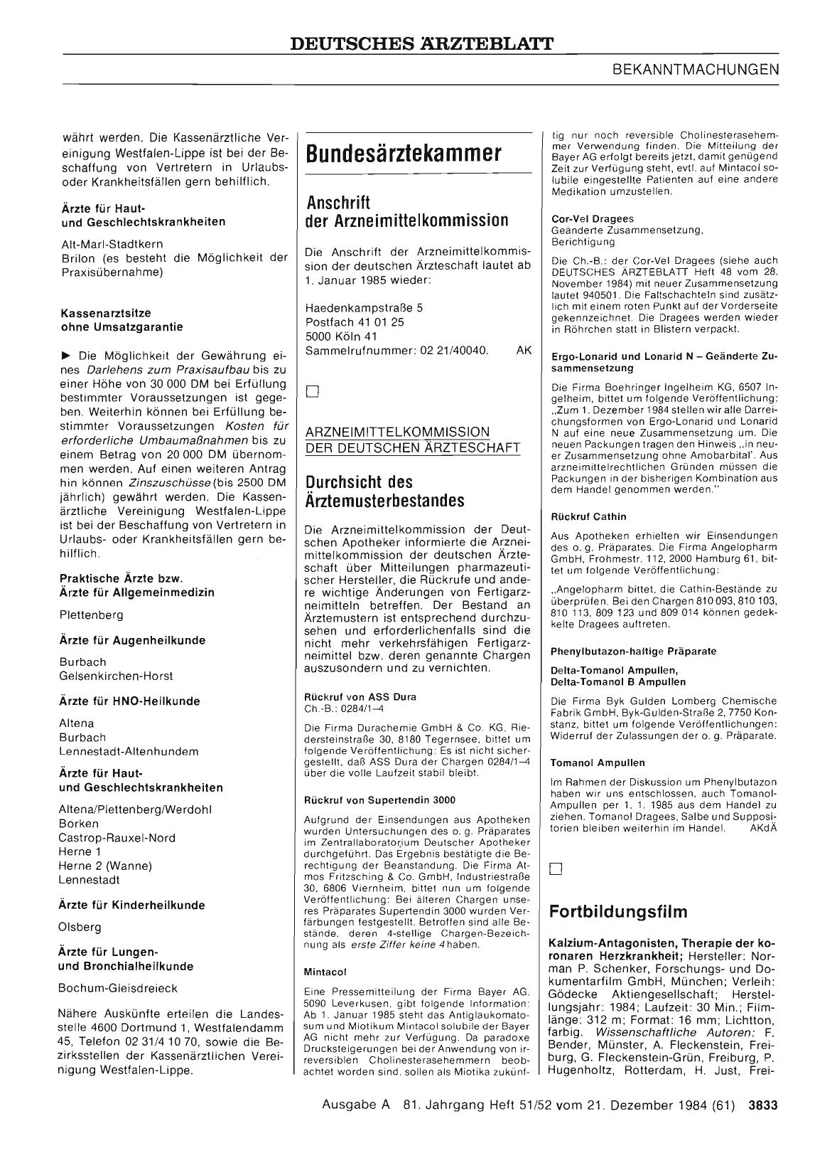 Vorschauseite 1: Anschrift der Arzneimittelkommission