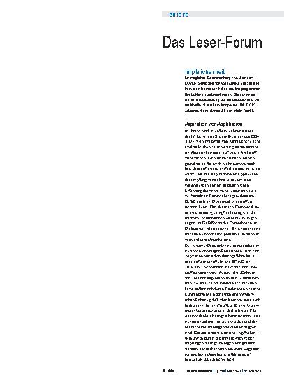 Vorschauseite 1: Impfsicherheit: Aspiration vor Applikation
