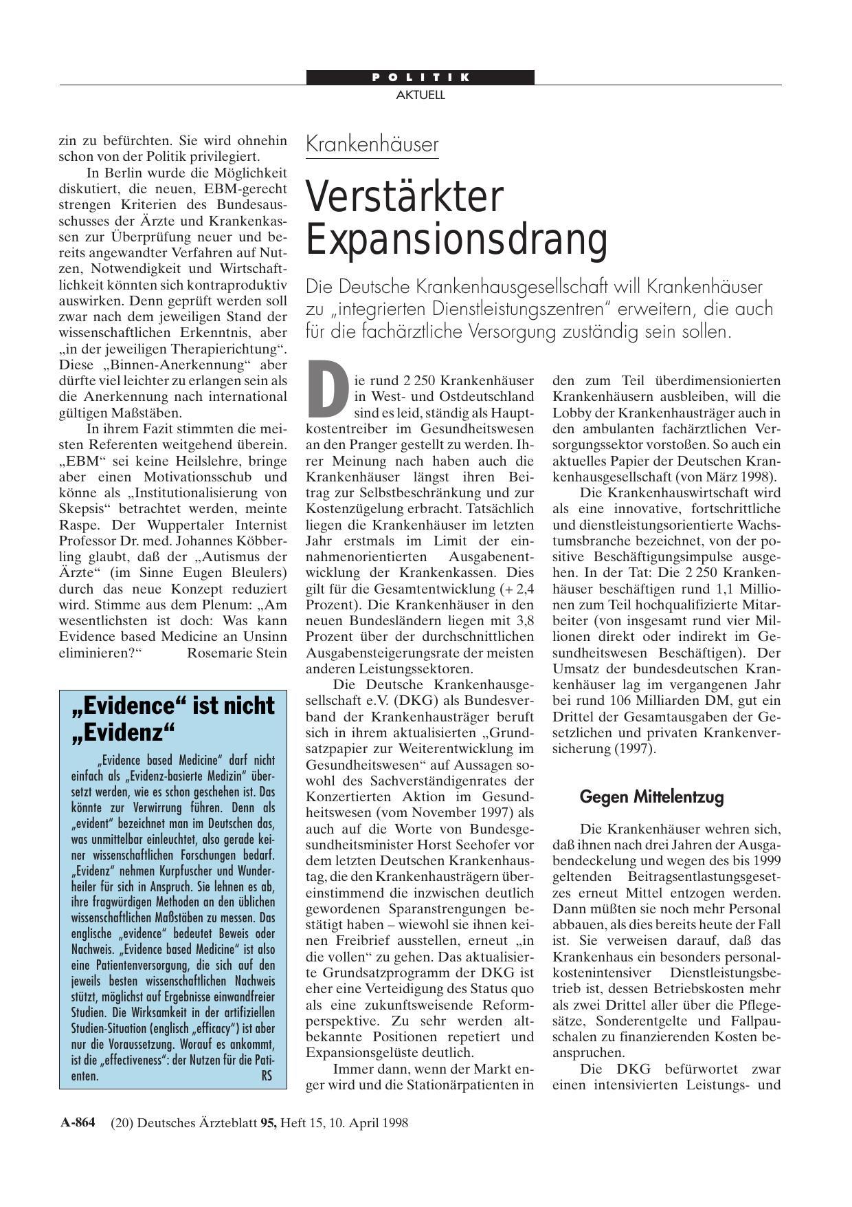 Vorschauseite 1: Krankenhäuser: Verstärkter Expansionsdrang