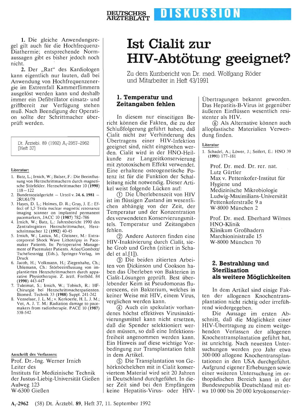 Vorschauseite 1: Ist Cialit zur HIV-Abtötung geeignet? : 1. Temperatur und Zeitangaben fehlen
