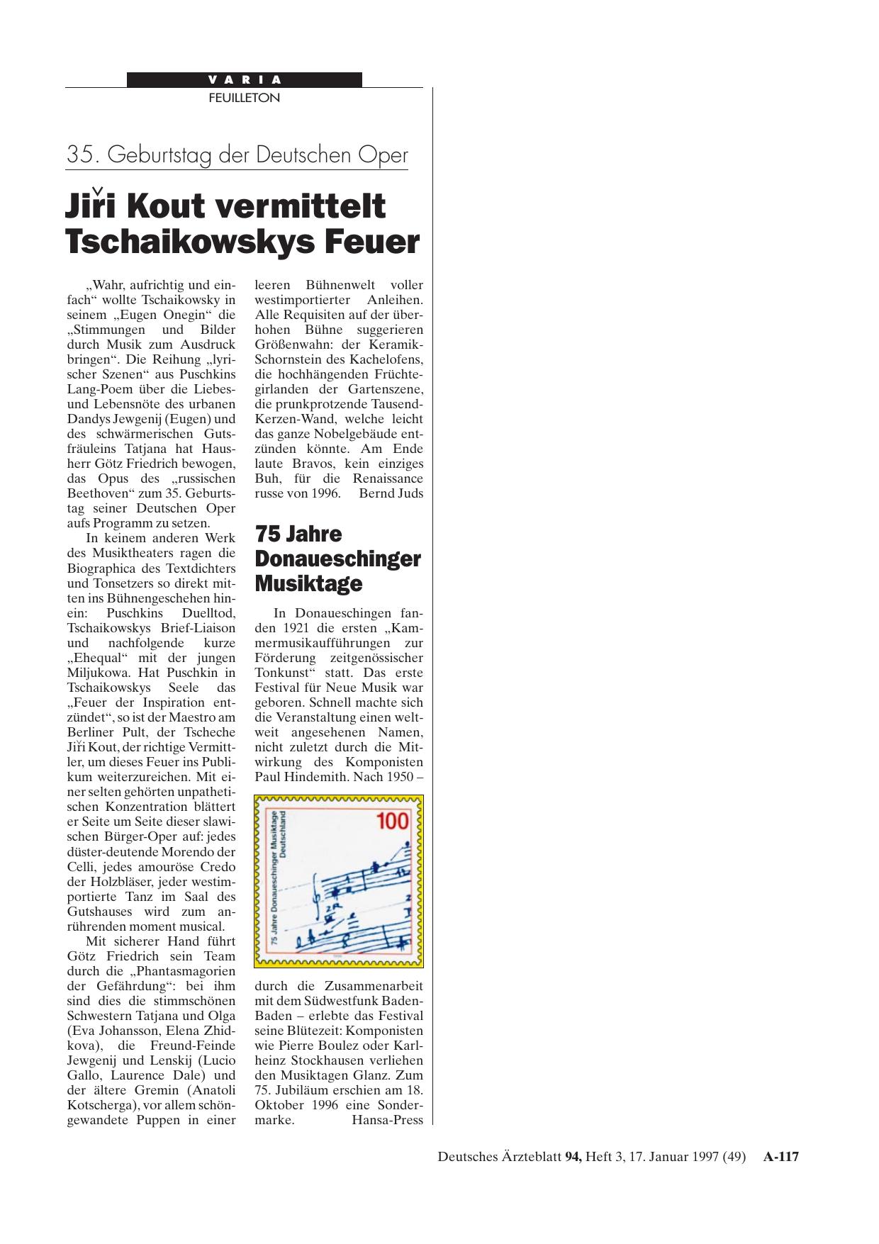 Vorschauseite 1: 75 Jahre Donaueschinger Musiktage