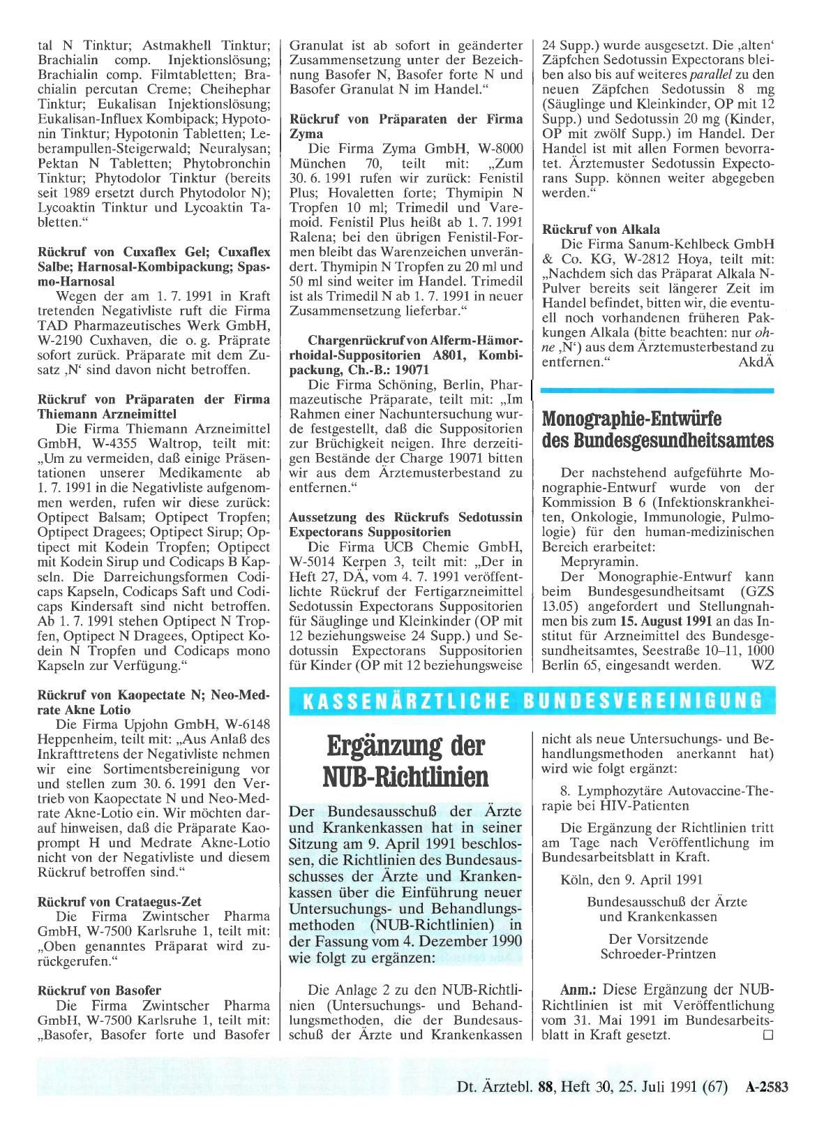Vorschauseite 1: Monographie-Entwürfe des Bundesgesundheitsamtes