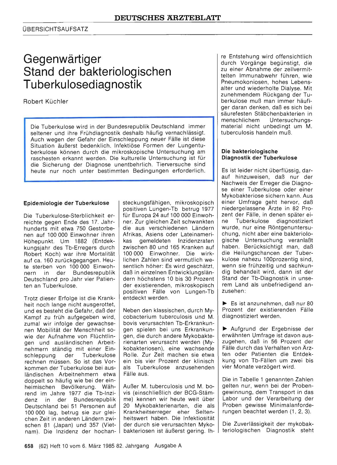 Vorschauseite 1: Gegenwärtiger Stand der bakteriologischen Tuberkulosediagnostik