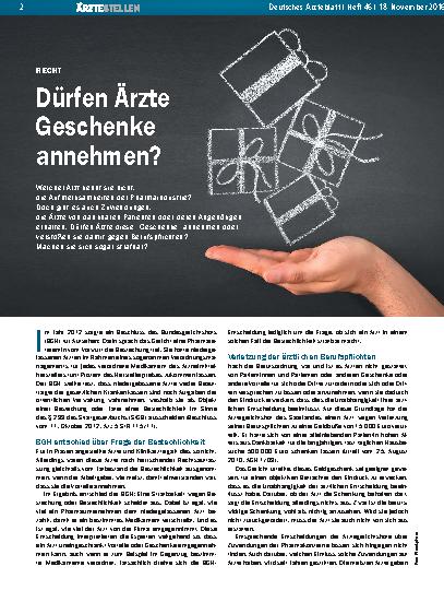 Vorschauseite 1: Recht: Dürfen Ärzte Geschenke annehmen?
