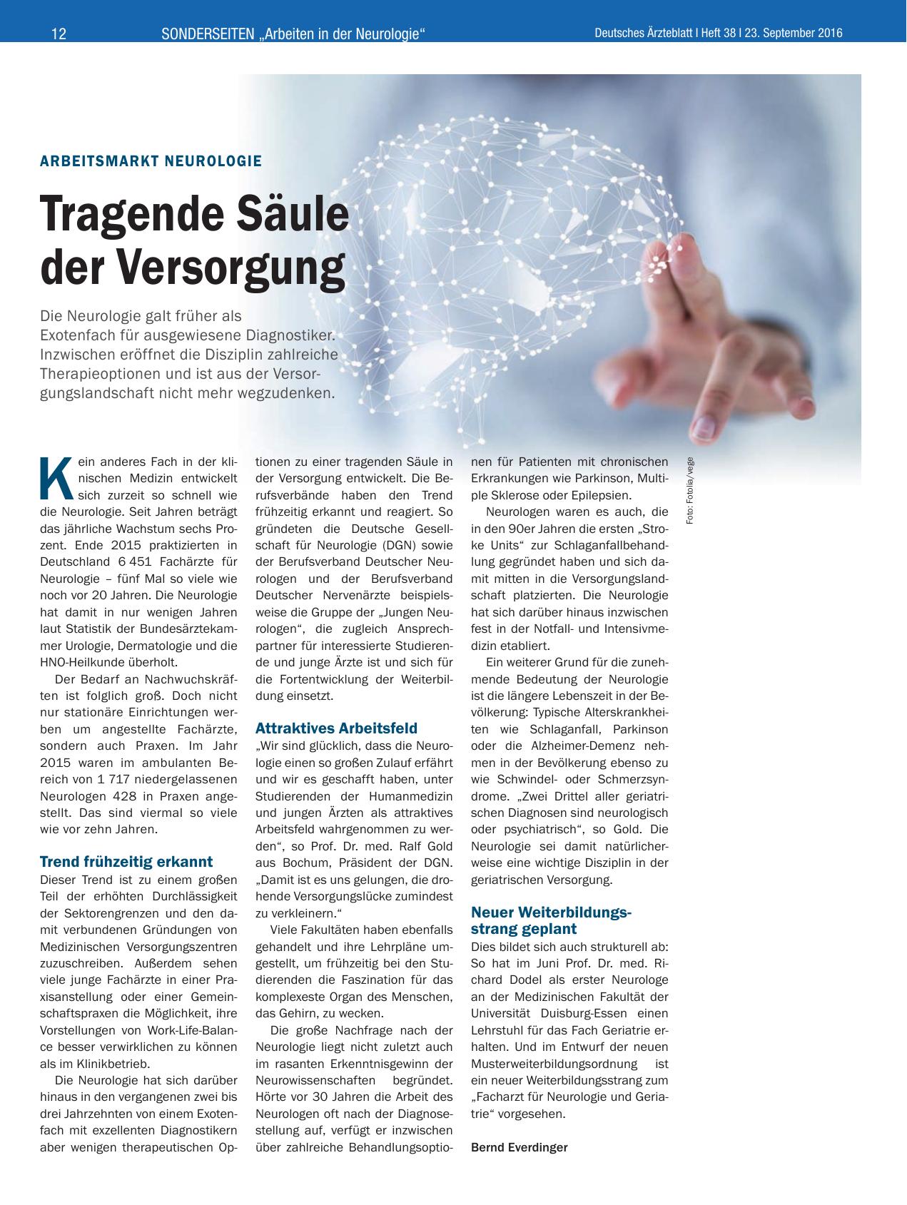 Vorschauseite 1: Arbeitsmarkt Neurologie: Tragende Säule der Versorgung