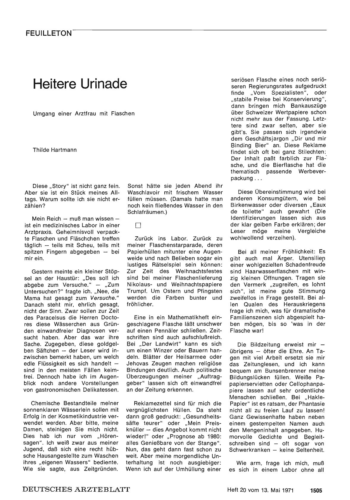Vorschauseite 1: Heitere Urinade: Umgang einer Arztfrau mit Flaschen