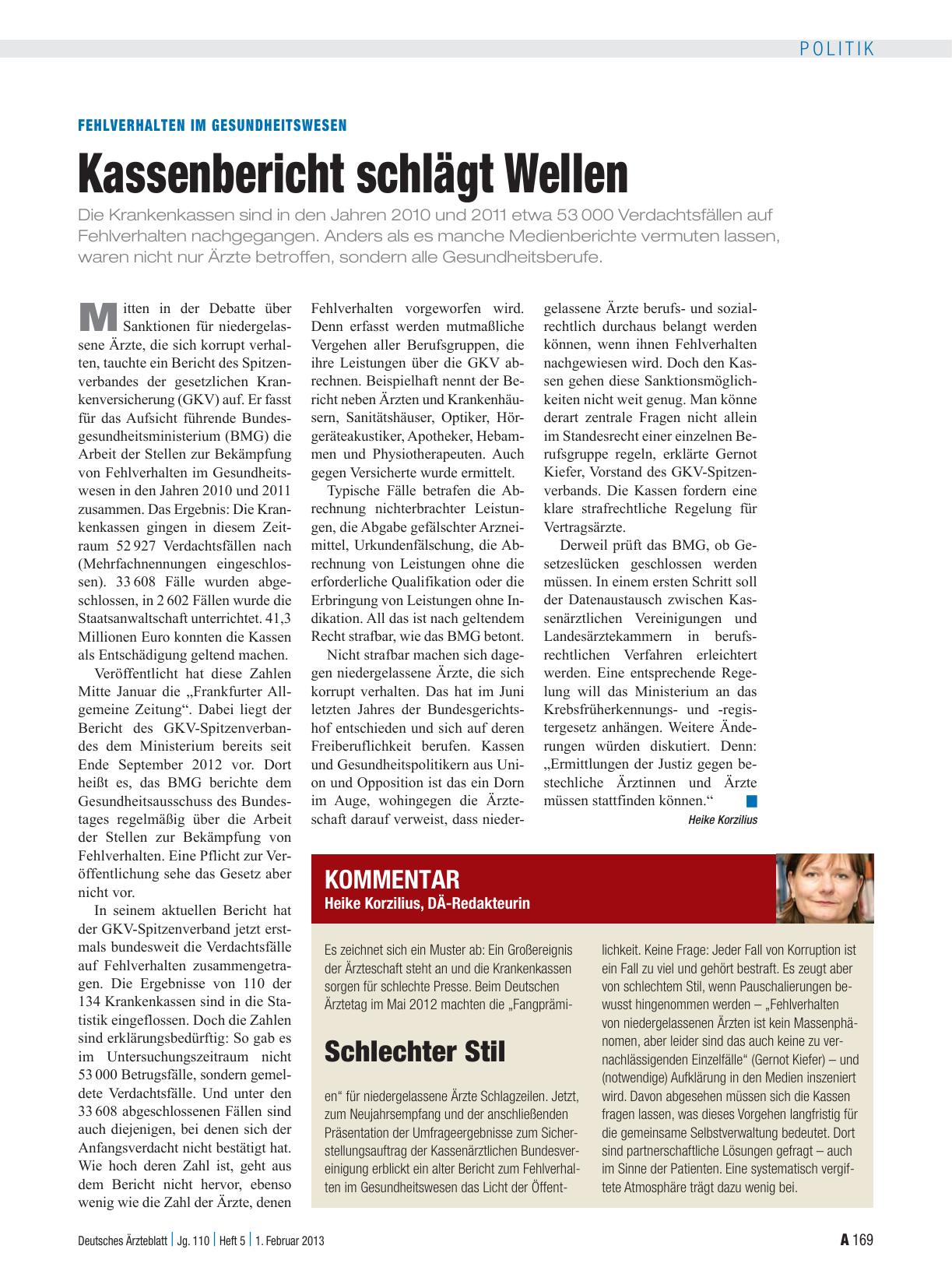Vorschauseite 1: Fehlverhalten im Gesundheitswesen: Kassenbericht schlägt Wellen