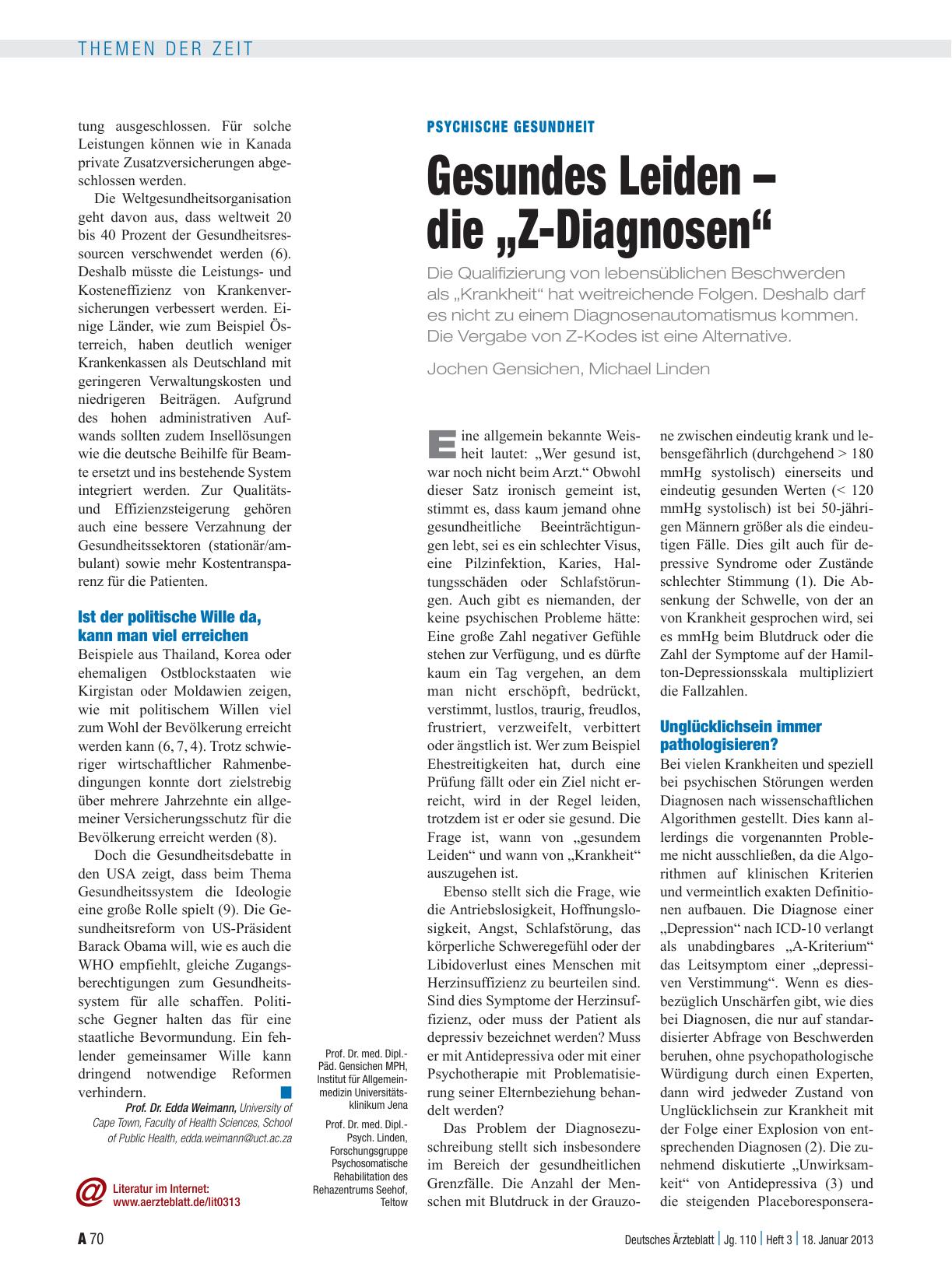 Vorschauseite 1: Psychische Gesundheit: Gesundes Leiden – die „Z-Diagnosen“