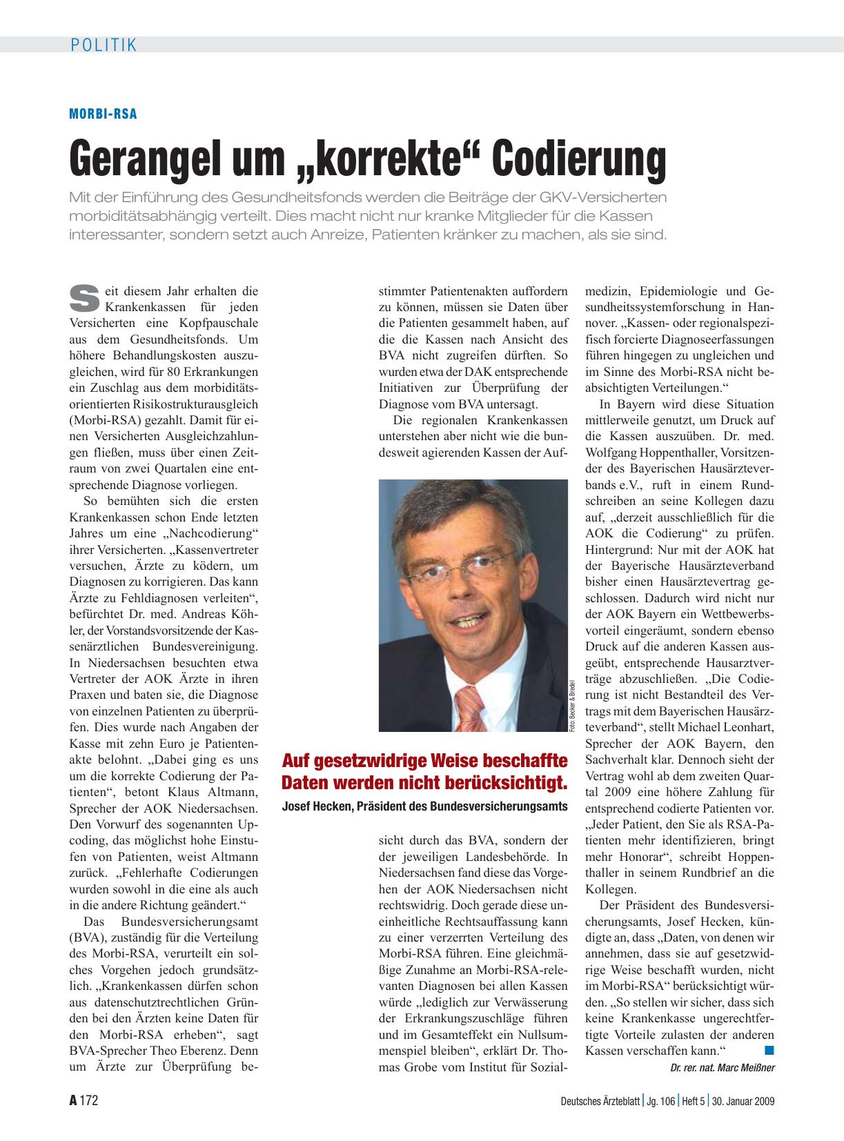 Vorschauseite 1: Morbi-RSA: Gerangel um „korrekte“ Codierung