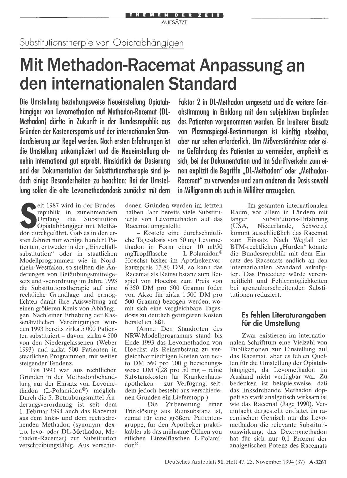 Vorschauseite 1: Substitutionstherpie von Opiatabhängigen: Mit Methadon-Racemat Anpassung an den internationalen Standard