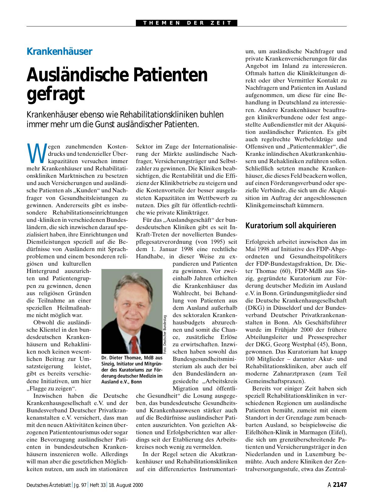 Vorschauseite 1: Krankenhäuser: Ausländische Patienten gefragt