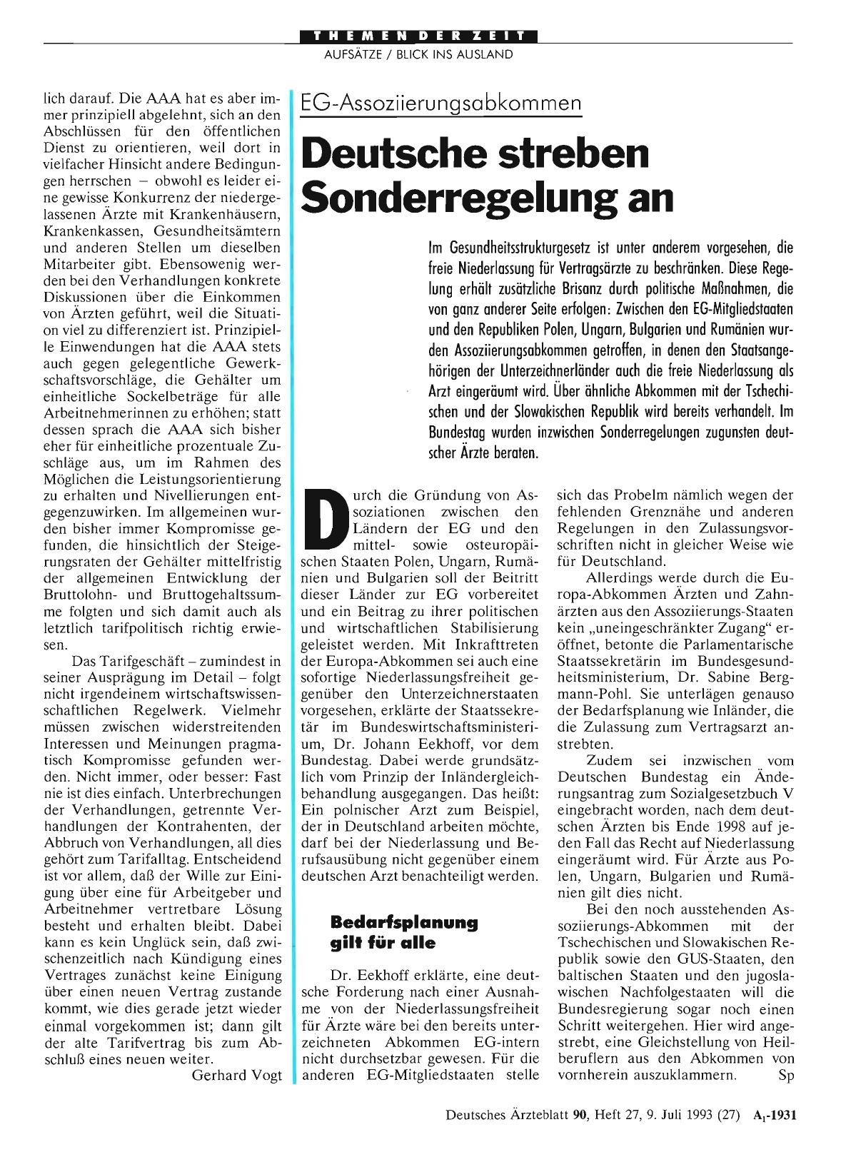 Vorschauseite 1: EG-Assoziierungsabkommen: Deutsche streben Sonderregelung an