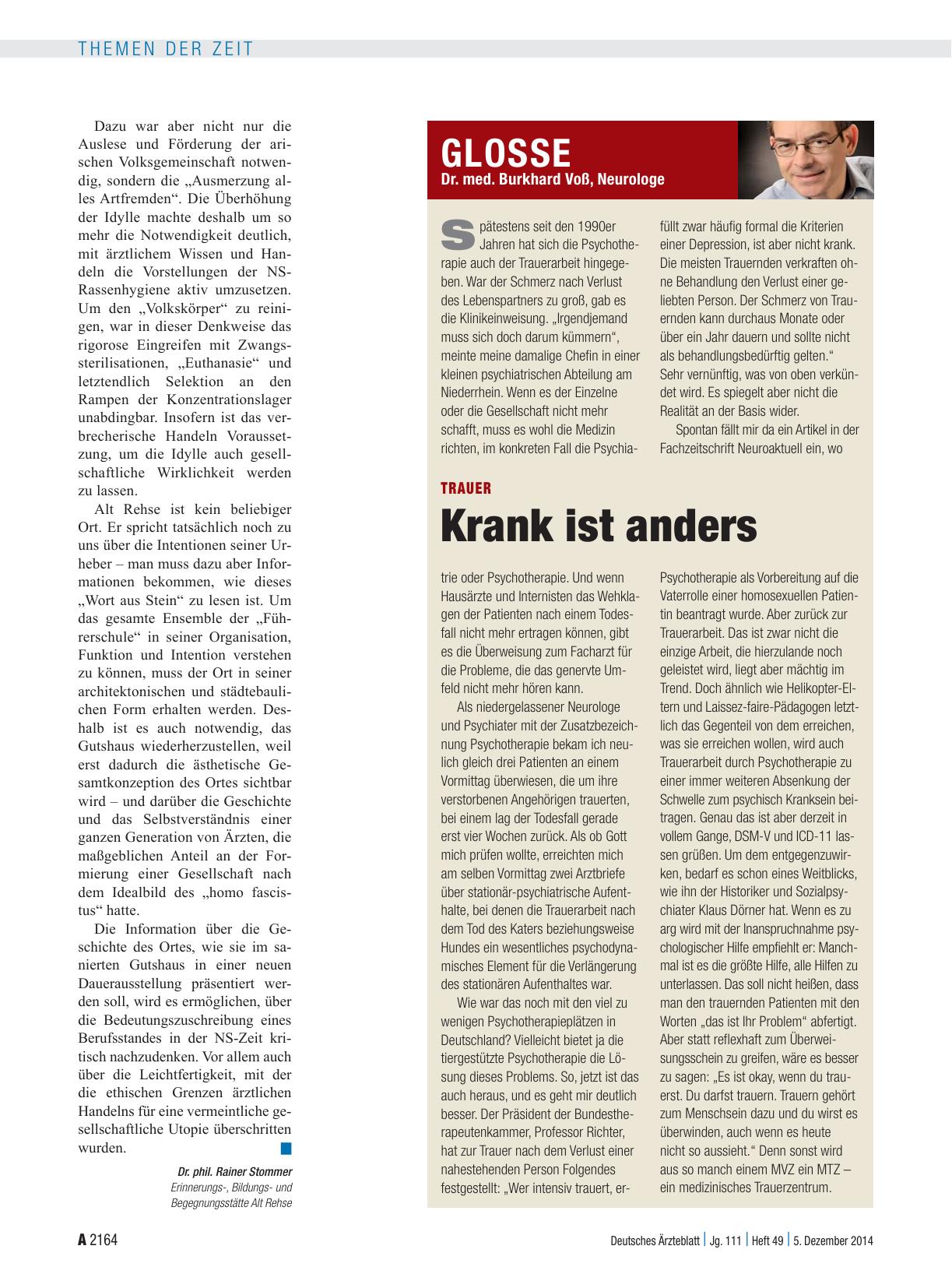 Vorschauseite 1: Trauer: Krank ist anders
