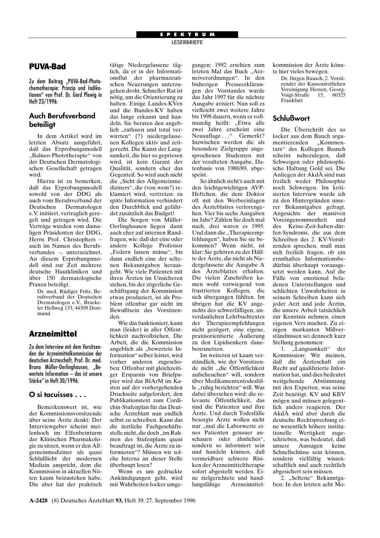 Vorschauseite 1: PUVA-Bad: Auch Berufsverband beteiligt