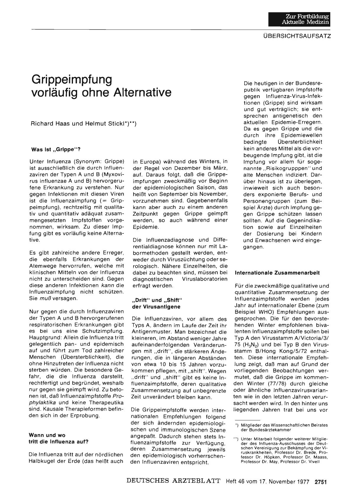 Vorschauseite 1: Grippeimpfung vorläufig ohne Alternative