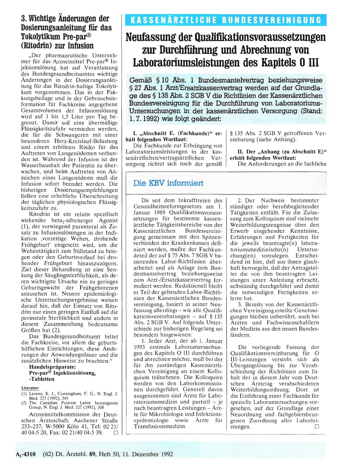 Vorschauseite 1: Neufassung der Qualifikationsvoraussetzungen zur Durchführung und Abrechnung von Laboratoriumsleistungen des Kapitels 0 III