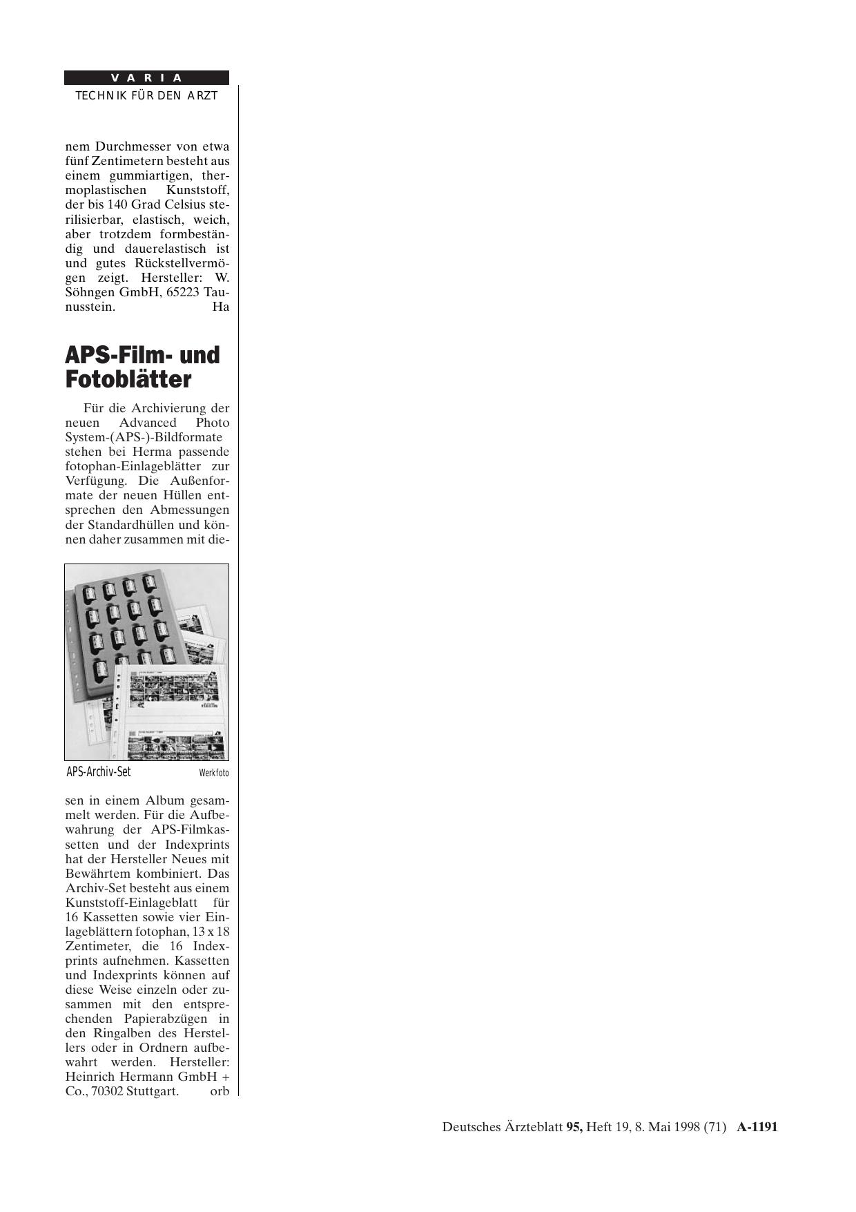 Vorschauseite 1: APS-Filmund Fotoblätter