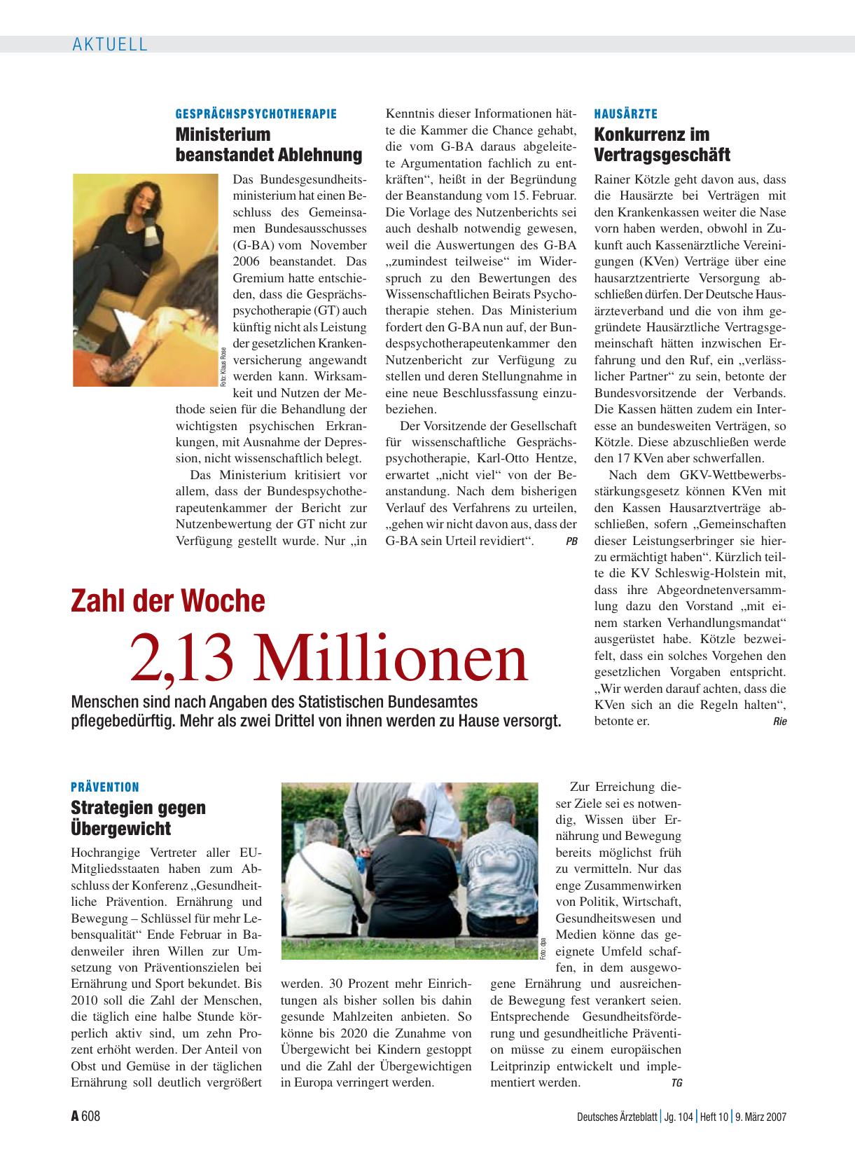 Vorschauseite 1: Gesprächspsychotherapie: Ministerium beanstandet Ablehnung