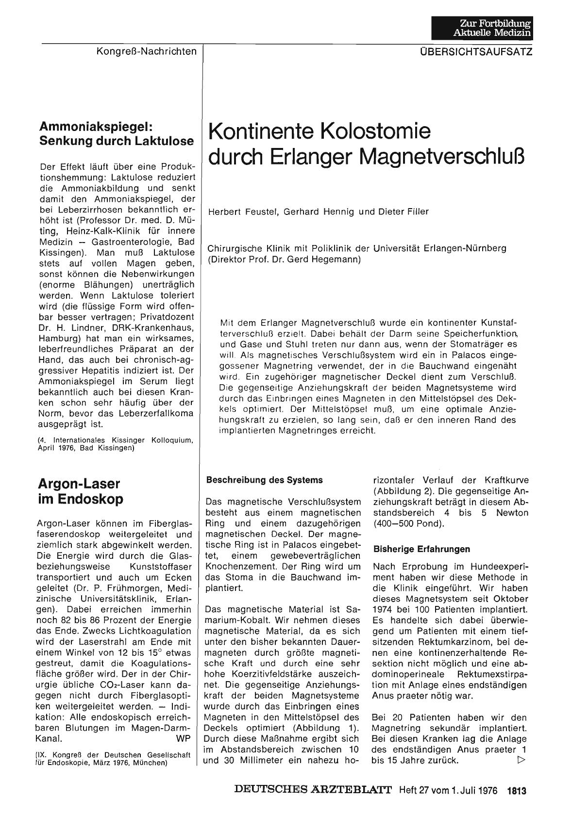 Vorschauseite 1: Kontinente Kolostomie durch Erlanger Magnetverschluß