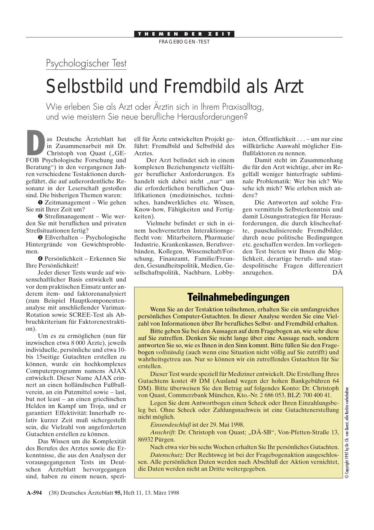 Vorschauseite 1: Psychologischer Test: Selbstbild und Fremdbild als Arzt