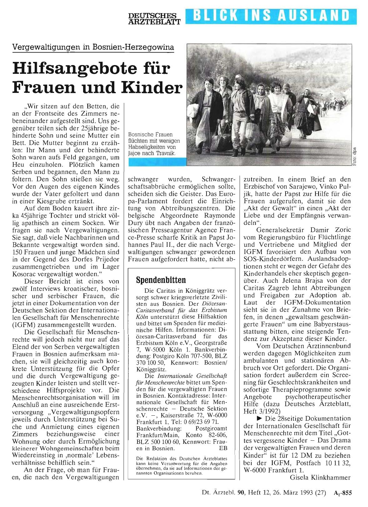 Vorschauseite 1: Vergewaltigungen in Bosnien-Herzegowina: Hilfsangebote für Frauen und Kinder