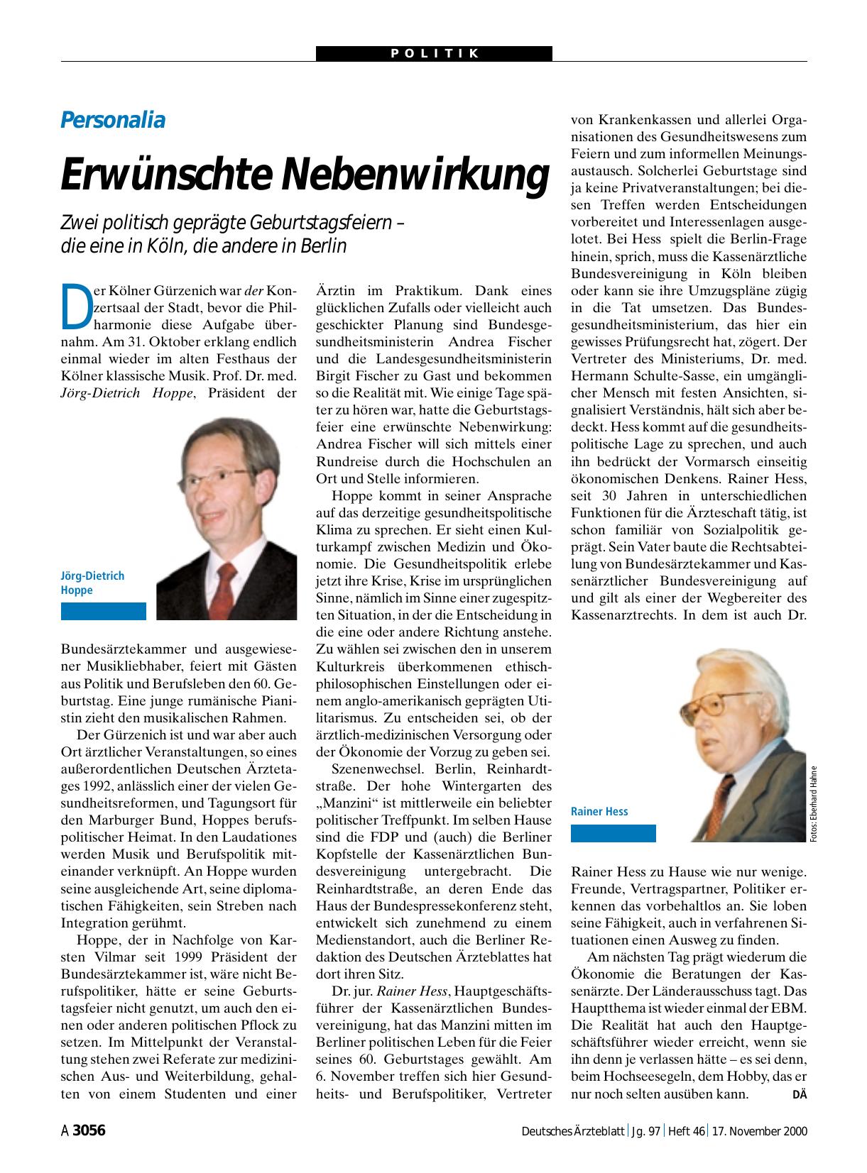 Vorschauseite 1: Personalia: Erwünschte Nebenwirkung