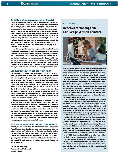 Vorschauseite 1: Beschwerdemanager in Kliniken psychisch belastet