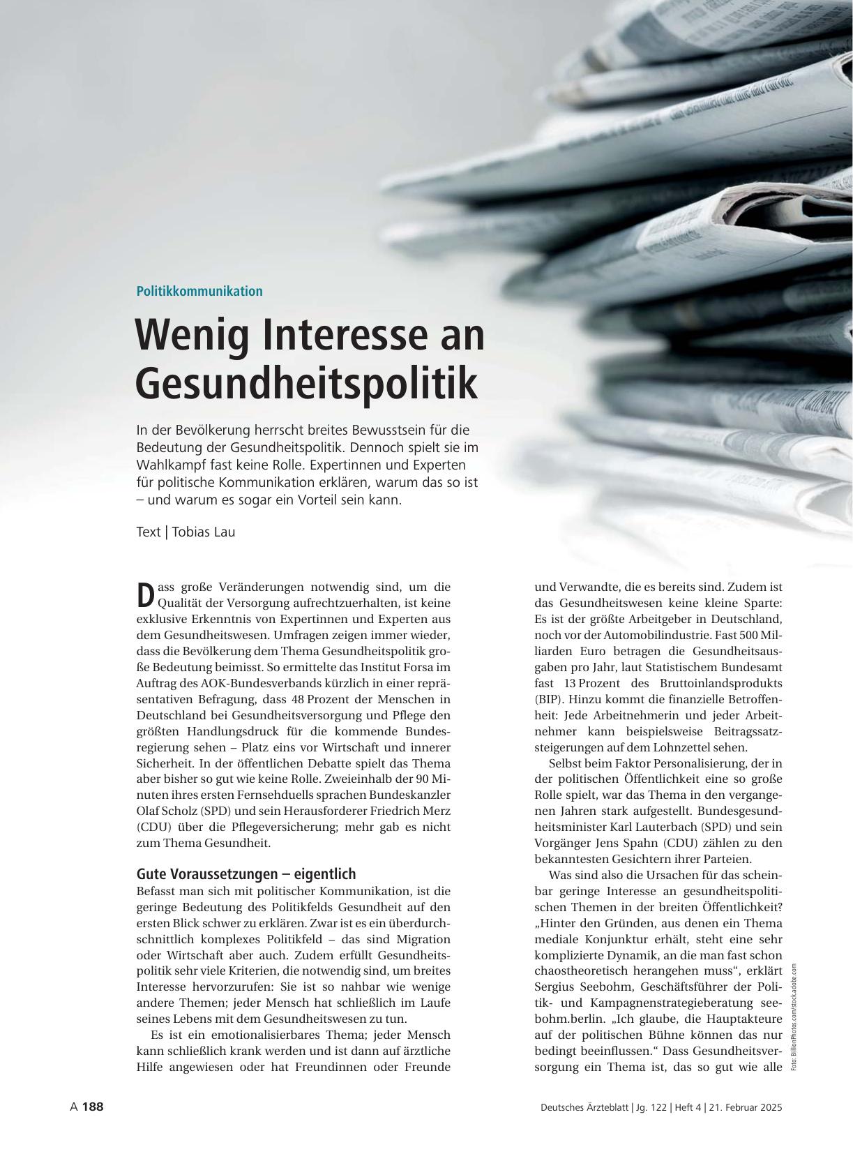 Vorschauseite 1: Politikkommunikation: Wenig Interesse an Gesundheitspolitik