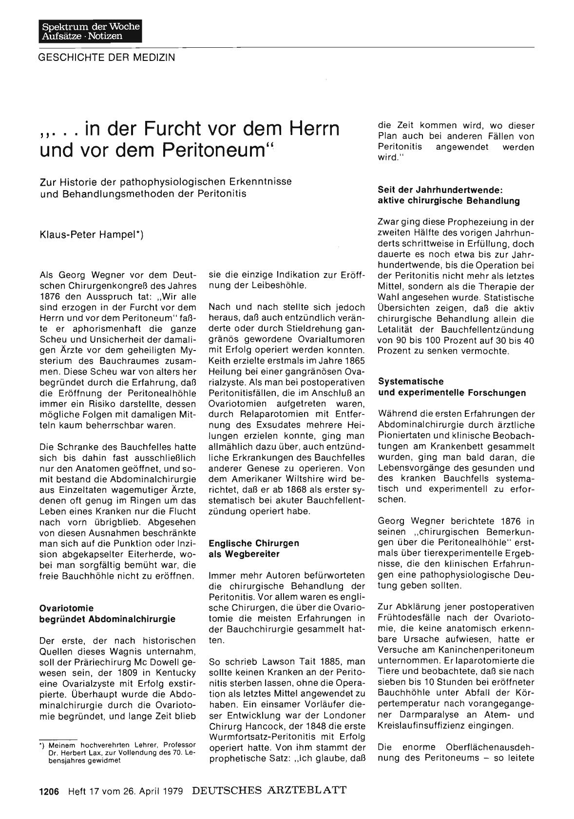 Vorschauseite 1: „. .. in der Furcht vor dem Herrn und vor dem Peritoneum„
