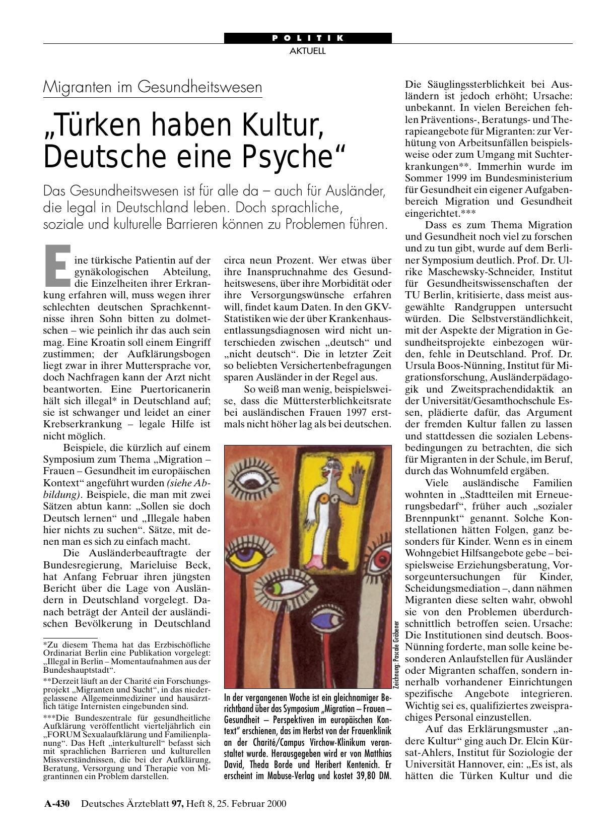 Vorschauseite 1: Migranten im Gesundheitswesen: „Türken haben Kultur, Deutsche eine Psyche“