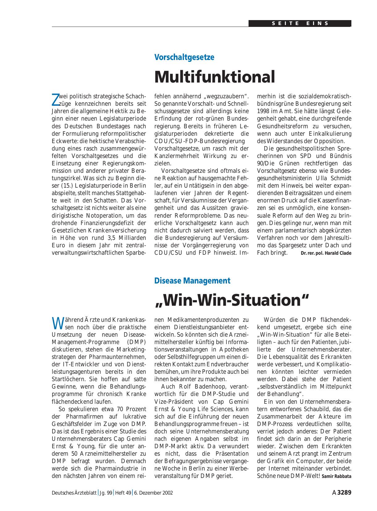 Vorschauseite 1: Disease Management: „Win-Win-Situation“