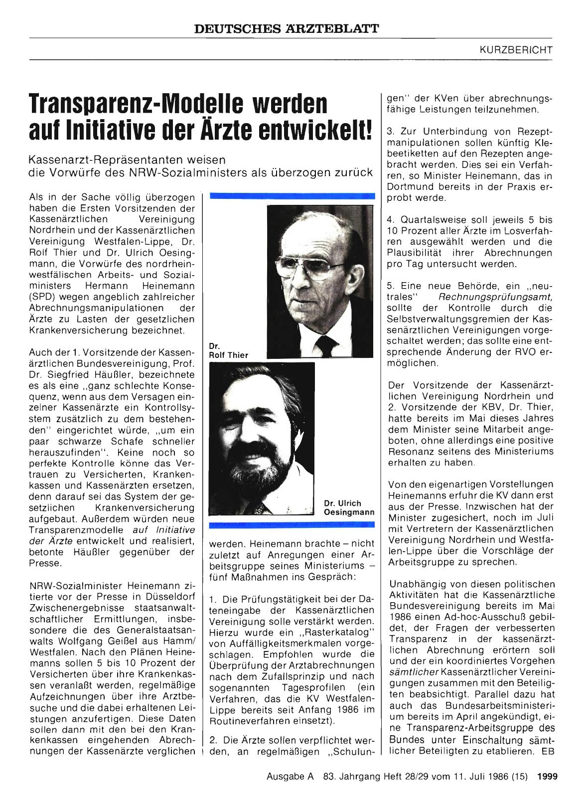 Vorschauseite 1: Transparenz-Modelle werden auf Initiative der Ärzte entwickelt!