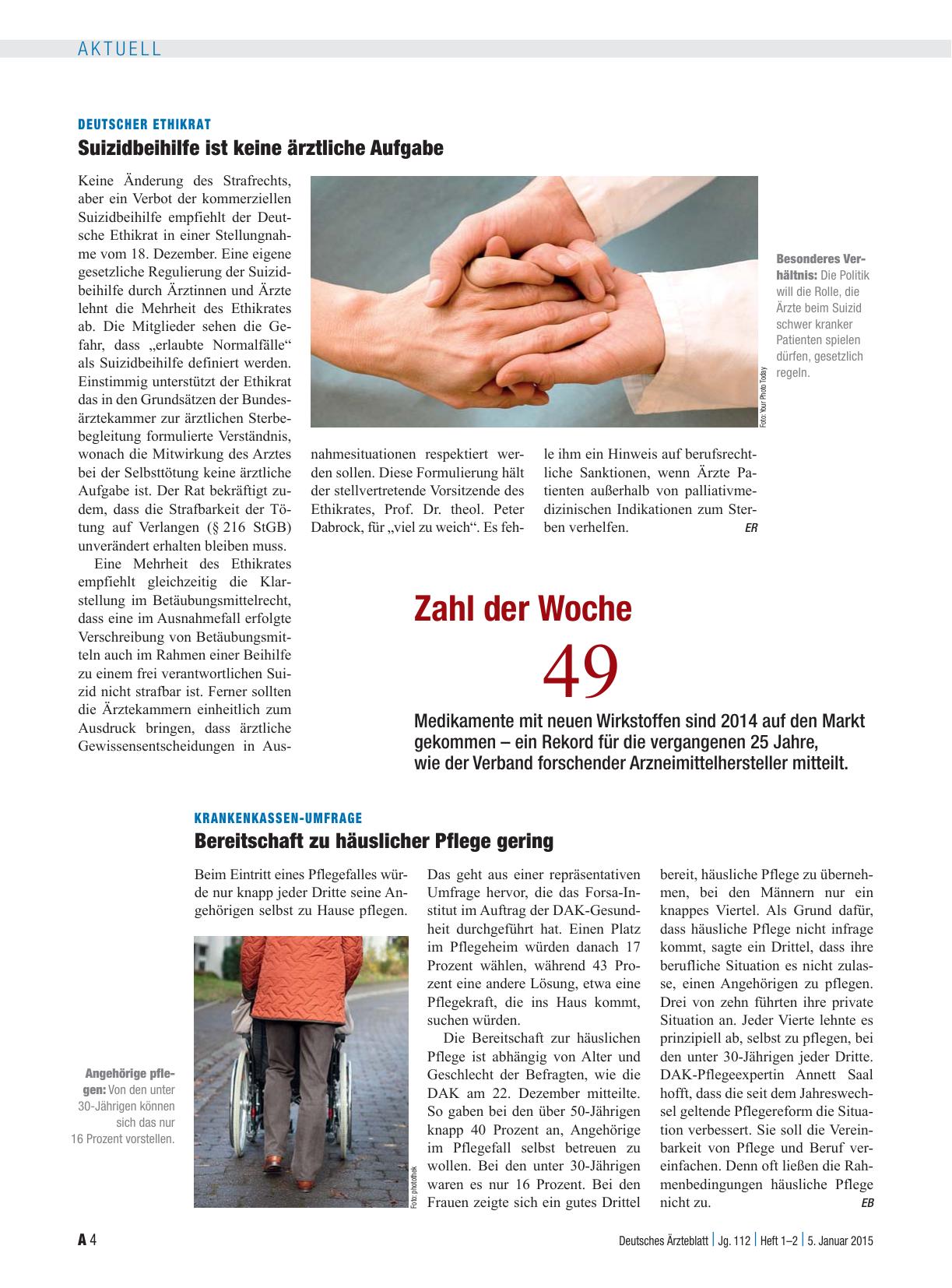 Vorschauseite 1: Krankenkassen-Umfrage: Bereitschaft zu häuslicher Pflege gering
